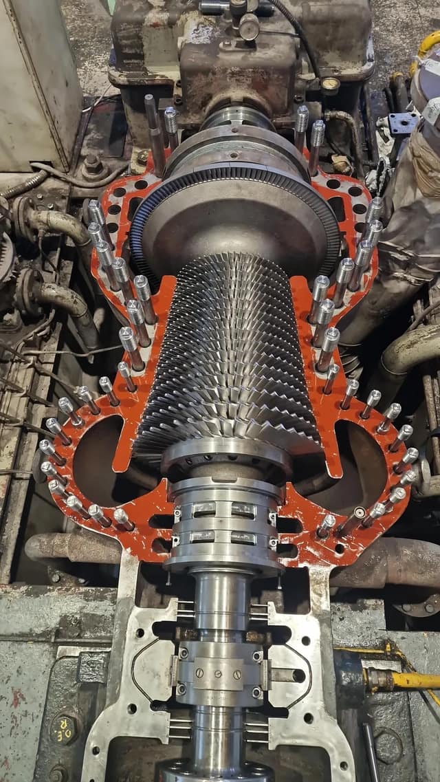 Rebladed Brown Boveri DGSS rotor reinstalled in the machine on site