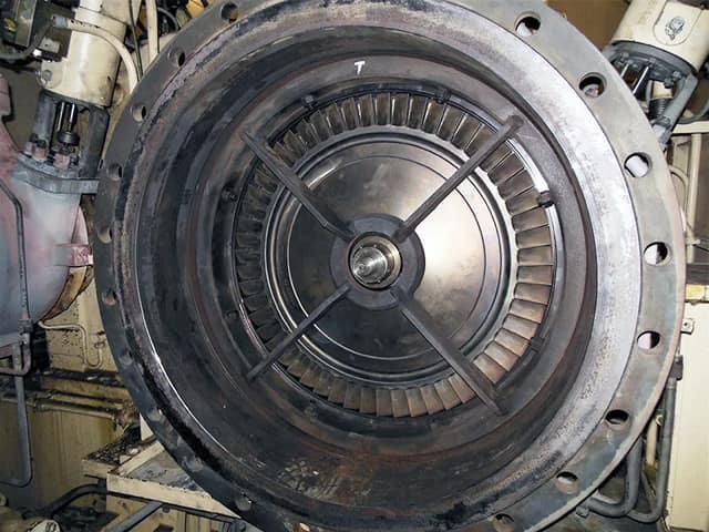 Inlet stationary blade carrier during KKK turbine inspection