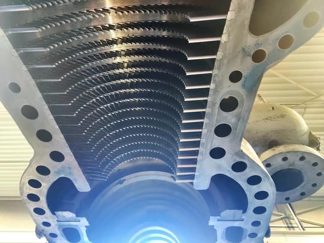 Upper casing of the Brown Boveri DGSS turbine with the complete new stator blading