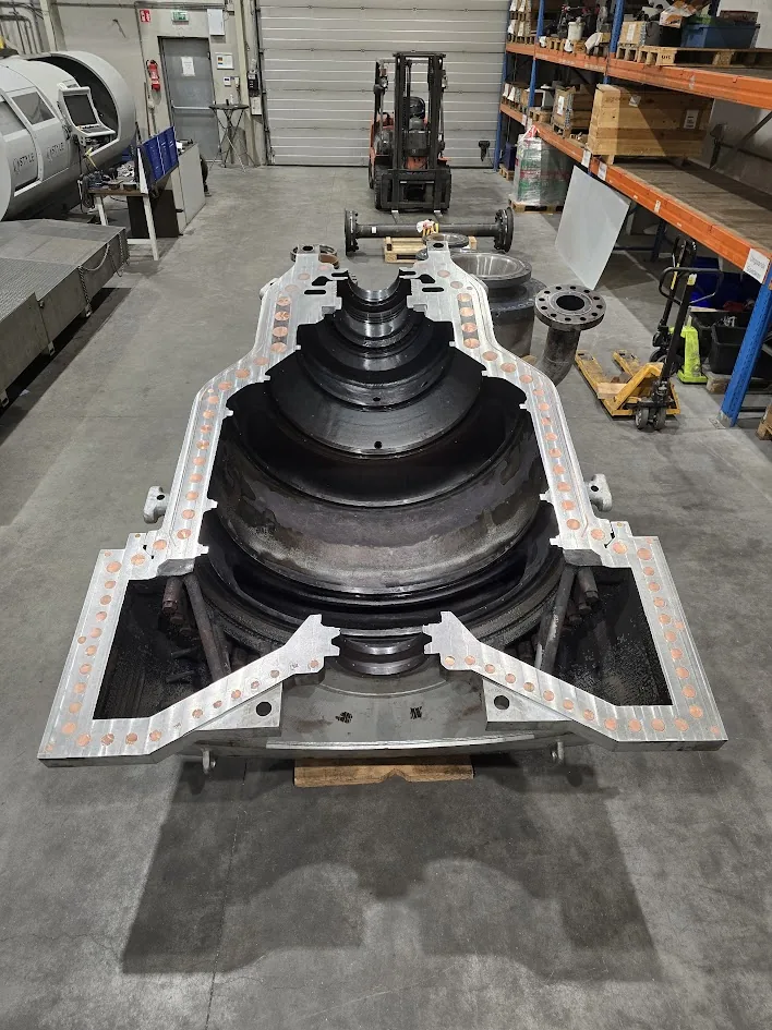 MAN Turbo MARC 4 upper casing after machining, with the copper plugs still in the bolt holes