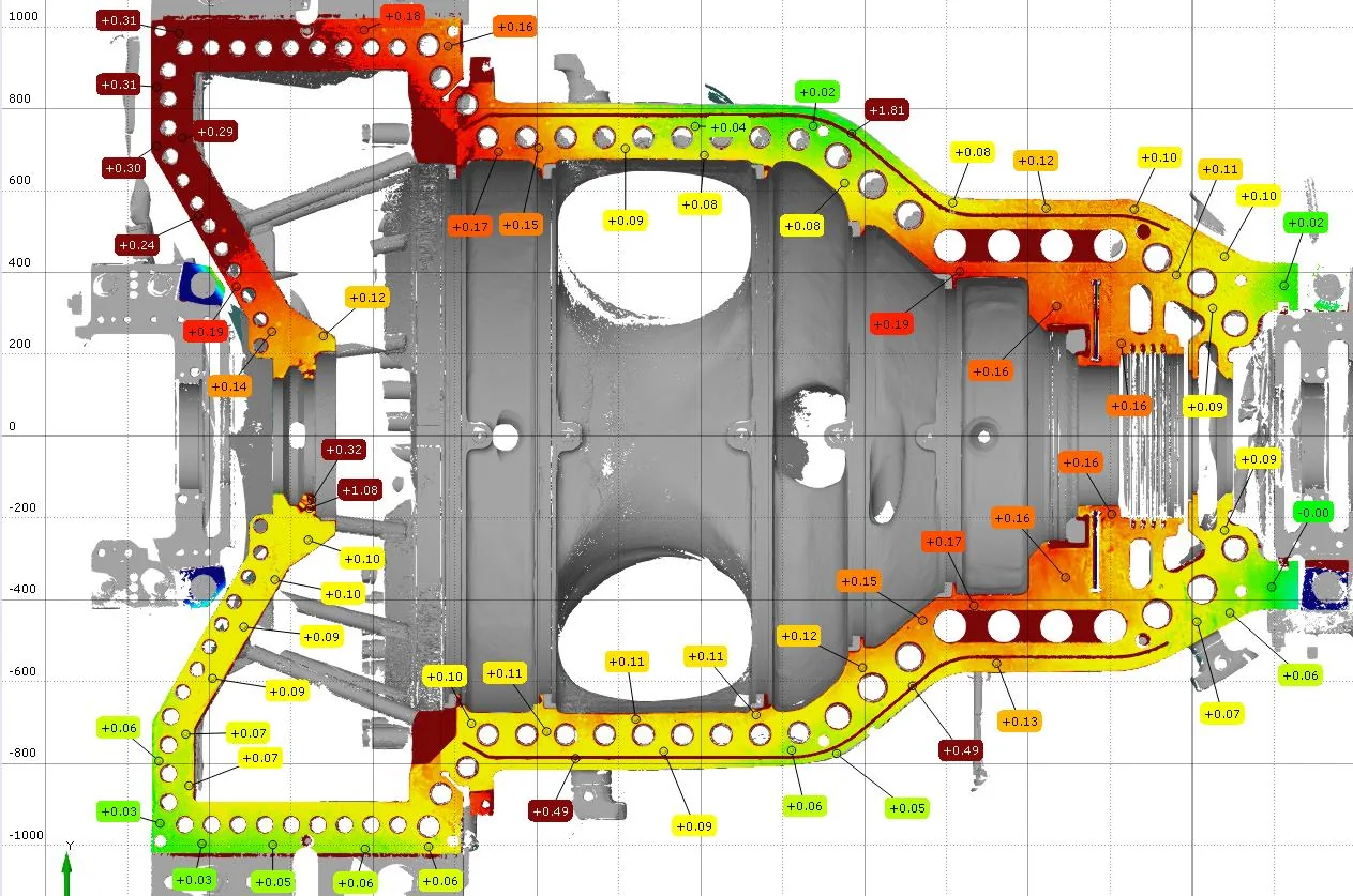 Combined split line clearance between upper and lower casing from the three dimensional scan