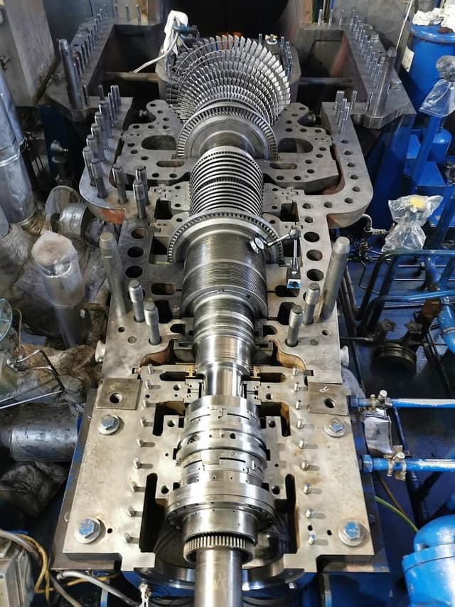 Steam turbine rotor and casing opened up during a workshop overhaul