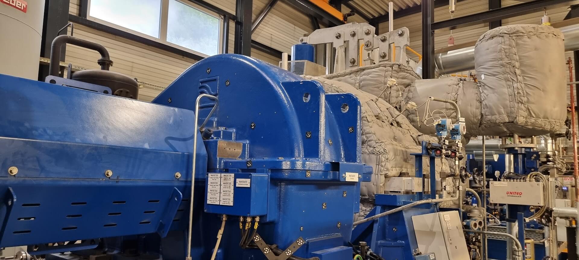 Steam turbine in workshop ready for planned maintenance