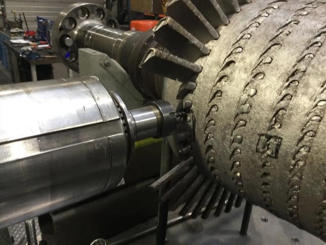 Close-up of the sheared blade roots on the Brown Boveri DGSS rotor