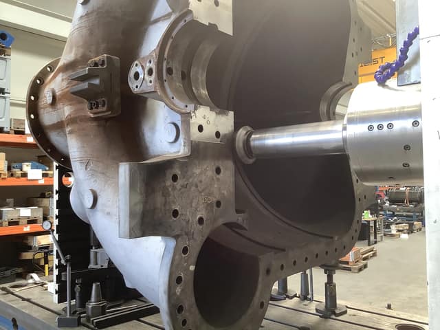 Split-line casing repair of the Escher Wyss compressor with restored horizontal joint and machined bores